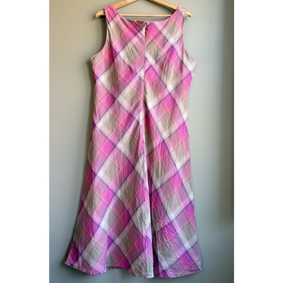 Pendleton 100% Linen Plaid Midi Dress Sleeveless Pink Taupe Preppy Plus Size 18 - Picture 8 of 16